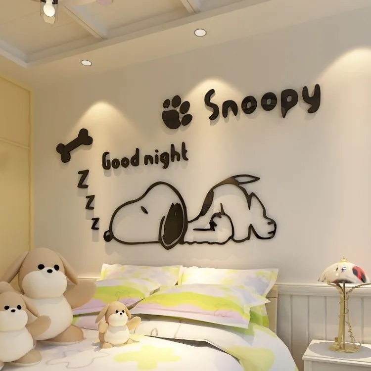 

Snoopy Acrylic 3D solid crystal bedroom wall with living room classroom stickers coffee shop decoration ideas