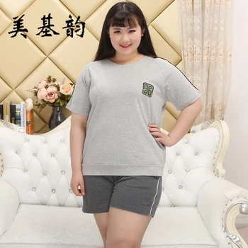 

Free Shipping New 2018 Women's Summer Plus Size 100% Cotton Nightgown Short Sleeve sleepwear Set Home Round Neck Collar Pajamas