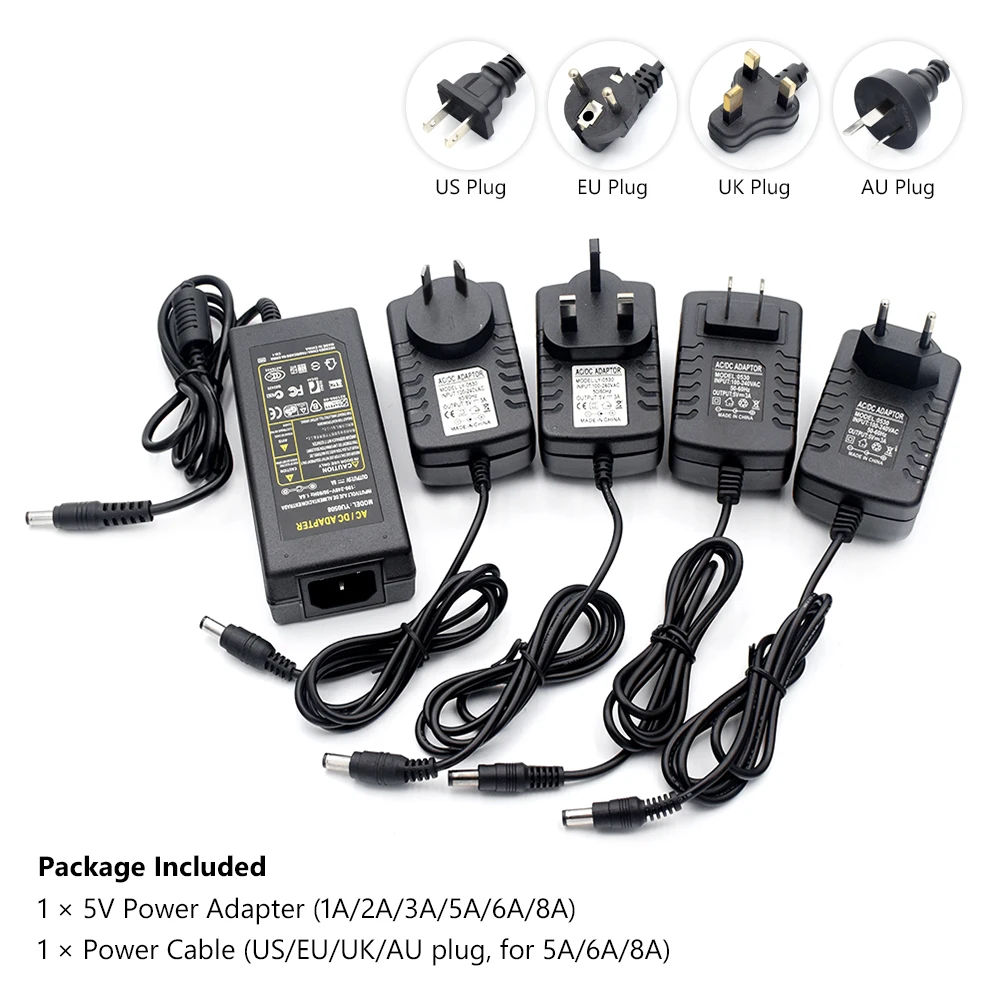 

100V 220V to DC 5V 3A 5A 6A 8A AC DC Power Adapter Supply Converter Switch Plug 5.5mm x 2.1mm for CCTV LED Strip Light CD Player