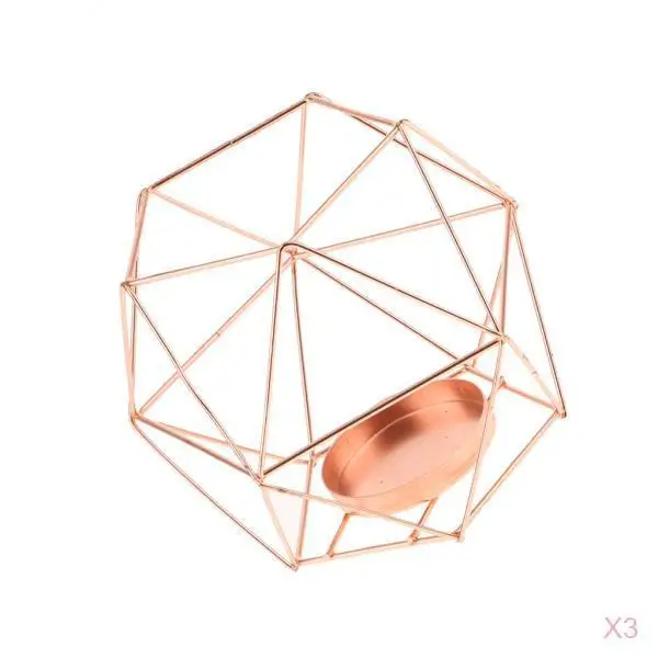 3Pcs Nordic Style Wedding Kitchen Dining Mood Tealight Holder Candlestick 3D Candle Holder Rose Gold High Quality 