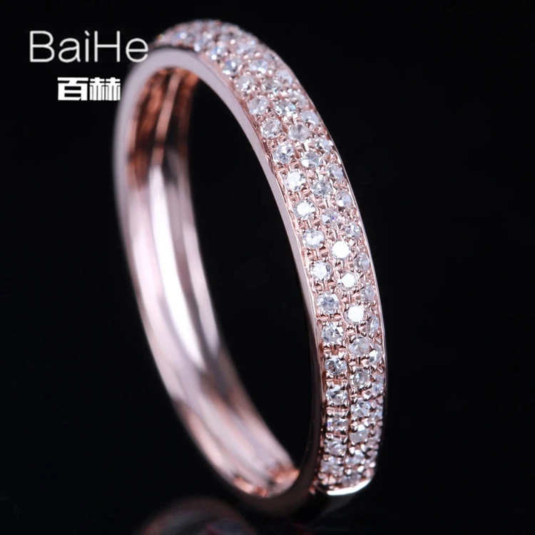 BAIHE Solid 14 K розовое золото(AU585) 0.2CT сертифицированные H/SI круглые ограненные настоящие бриллианты свадебные женские модные ювелирные изделия кольцо