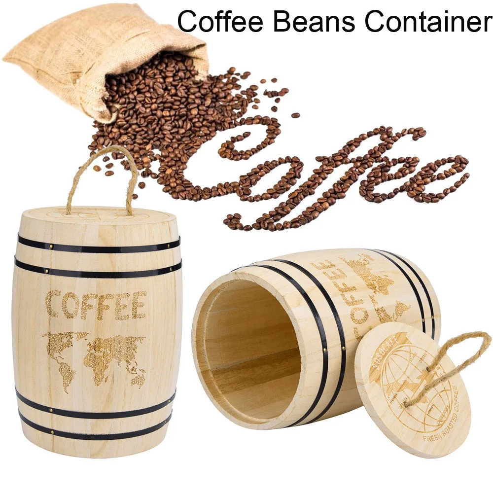 

2019 New Vintage Coffee Bean Container Fresh Airtight Container Wooden For Coffee Beans Grounds Home Decoration Storage Box