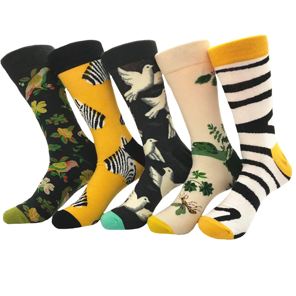 1 Pair Novelty Men’s Casual Cotton Crew Socks Stockings Brightly Colored Animal Patterns