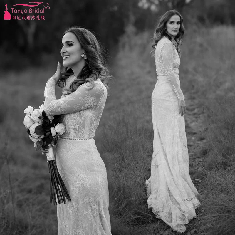 

Long Sleeve Lace Wedding Dresses 2019 Elegance Marries Rustic Style Timber Bridal Robe de soriee Vestido de Noivas ZW164