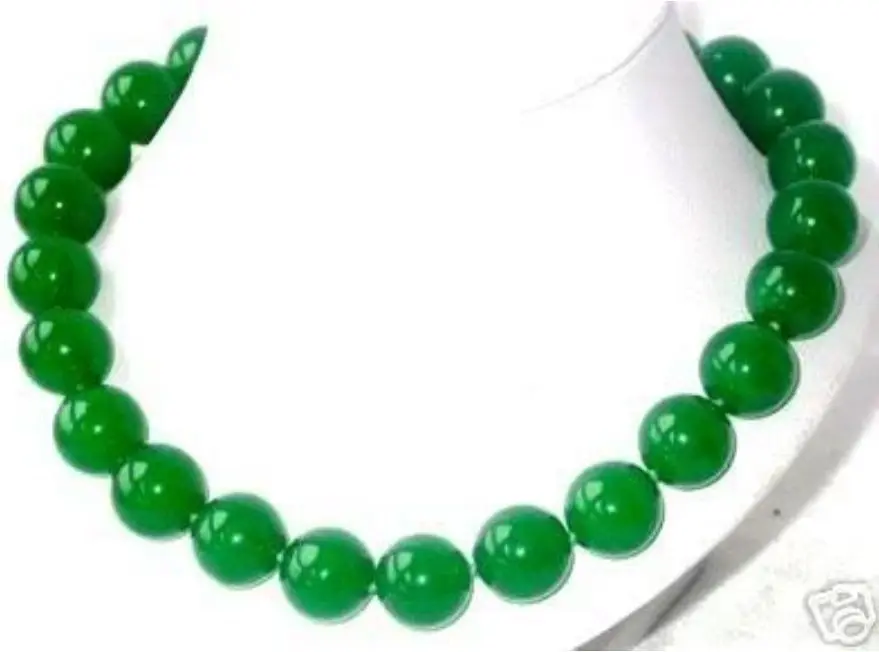 

ST4612 RF3 shipping Imperial Green Jade 14mm Beads Necklace