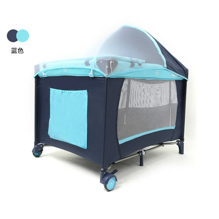 Новая складная кроватка многофункциональная игровая кровать портативная двухъярусная кровать детская игровая кровать детское гнездо детские кровати Seguridad Infantil Cama забор - Цвет: blue