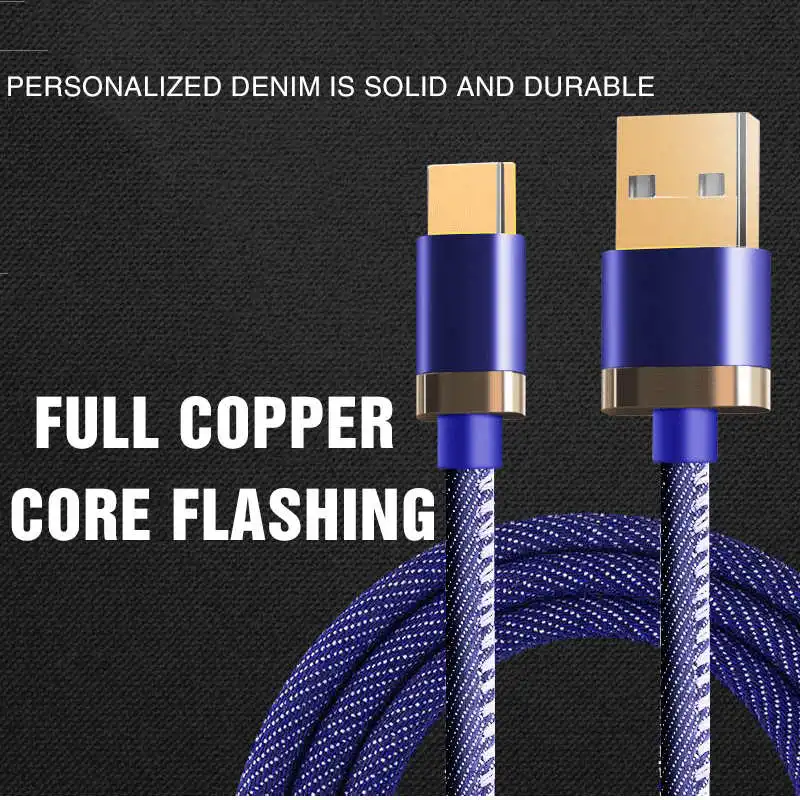 Кабель Micro usb type-C, 1 м, 3 А, быстрая зарядка, ковбой, USB, синхронизация данных, мобильный телефон, для huawei, Xiaomi, Android, samsung, шнур для передачи данных