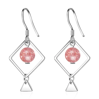 

XIYANIKE 925 Sterling Silver Simple Square Strawberry Crystal Earring For Women Wedding Jewelry Gift New Silver Ornament VES7188