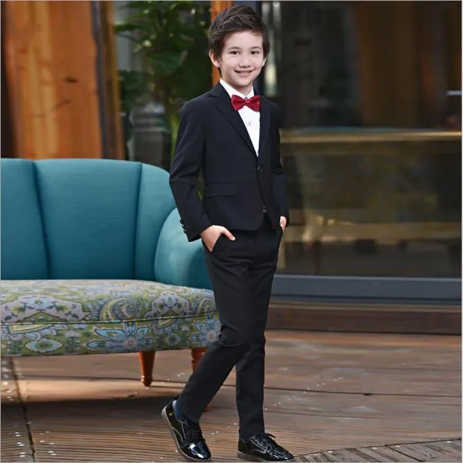 

New Black Boys Suits For Weddings Kids Costume Enfant Coat+Pant+Shirts+Tie Four Pieces Set