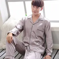 Oversize 3XL Мужская Ночная рубашка вискозный Шелковый Для мужчин Пижама комплект сезон: весна–лето рубашка и штаны, комплект одежды для сна из 2