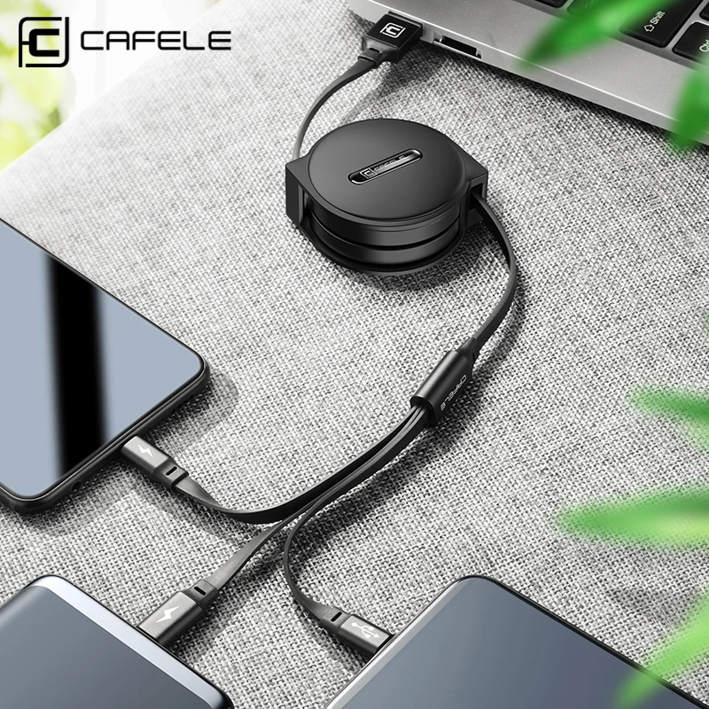 CAFELE Micro USB Cable Phone Charging Cable Type-C Cable 3 in 1 for iphone Samsung Huawei Xiaomi Phones Retractable Data Sync