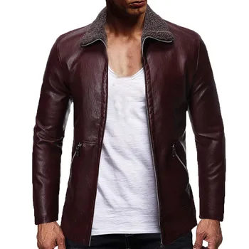 

Men's Autumn Winter Fashionable Pure-Color Locomotive Leather Coat Collar 5XL jaqueta de couro jaqueta de couro masculino Jacket