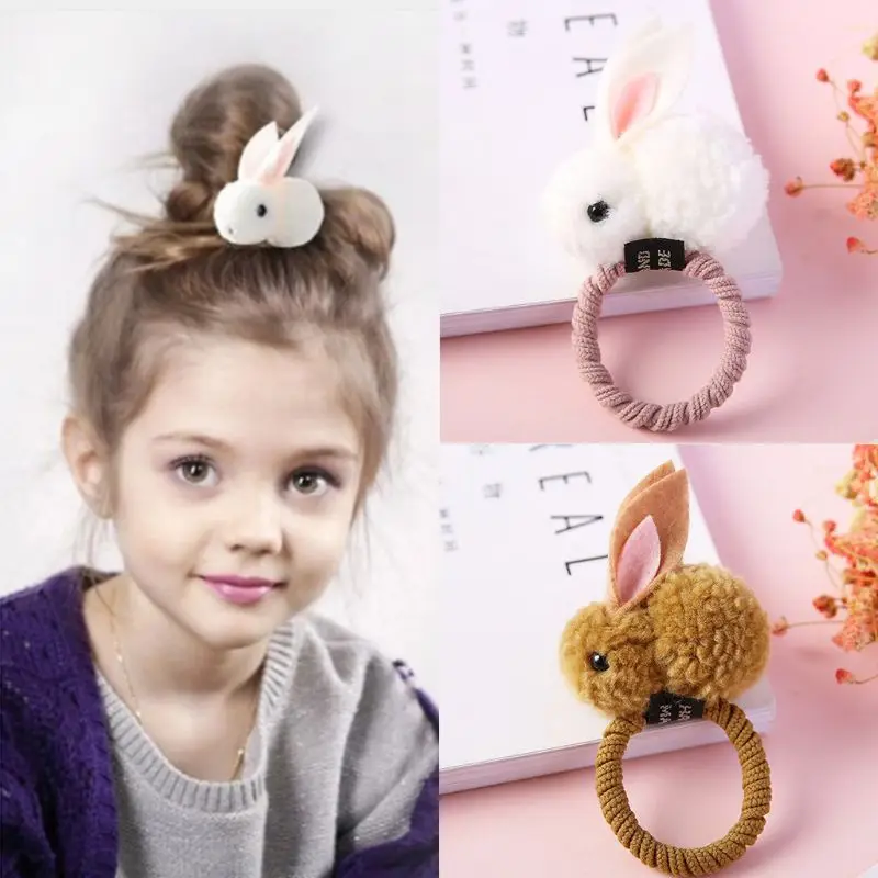 Корейский ребенок для волос, для маленькой девочки Веревка Зажим «утиный клюв» милый 3D плюшевый Игрушечный Кролик резинка шпильки окрашенный конский Хвостик Держатель заколки