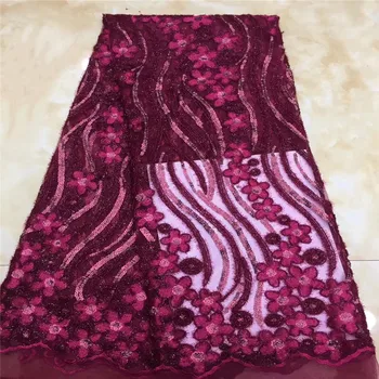

Madison Wine Sequins Material Embroidered African Lace Fabric High Quality Party Dress French Mesh Embroidery Sequin Fabric
