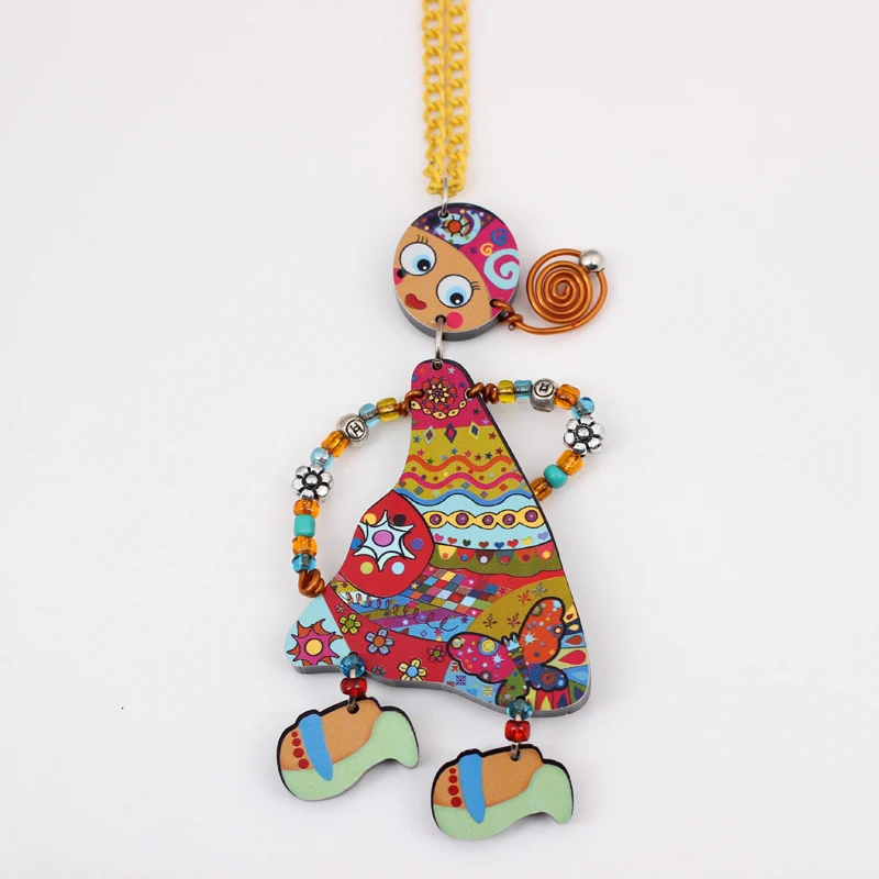 

Bonsny figures colorful face new 2014 lovely cute & pendant fashion girls acrylics necklace & pendant for woman Free shipping