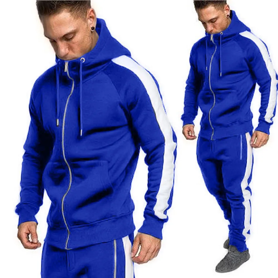 Zogaa, мужской спортивный костюм для бега, два предмета, толстовки, тренировочные штаны, комплект, Повседневная Верхняя одежда на молнии, спортивный костюм, 2 предмета, Мужская одежда, комплект - Цвет: Синий