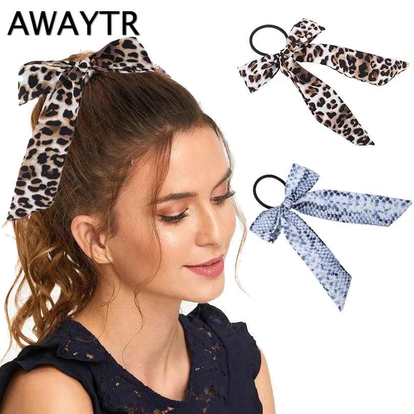 

AWAYTR New Fashion Snake Print Scrunchie Women Leopard Elastic Hair Band Bow Hair Rubber Hair Ropes Girls Hair Accessories