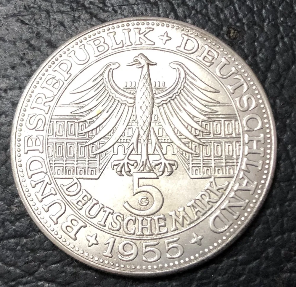 1955 Германия-Федеративная Республика 5 Deutsche Mark посеребренные имитация монеты