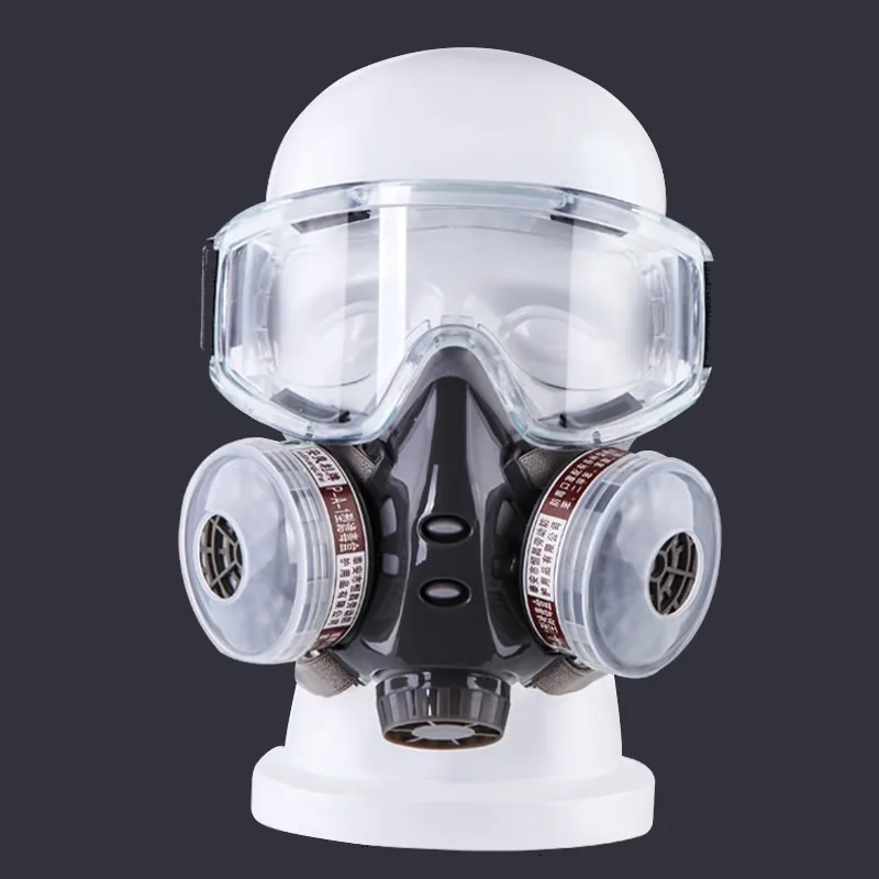 New Gas Mask With Safety Glasses Dual Carbon Filter Cartridge Chemical Respirator For Spraying