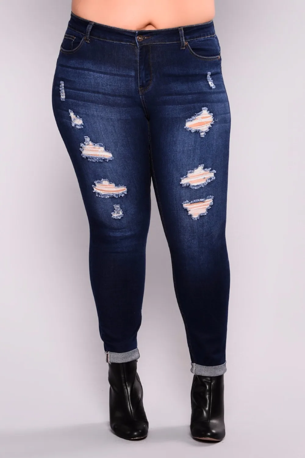 L-5XL 2018 плюс Размеры свободные джинсы женские рваные карандаш Брюки для девочек Высокая Талия Blue Jean