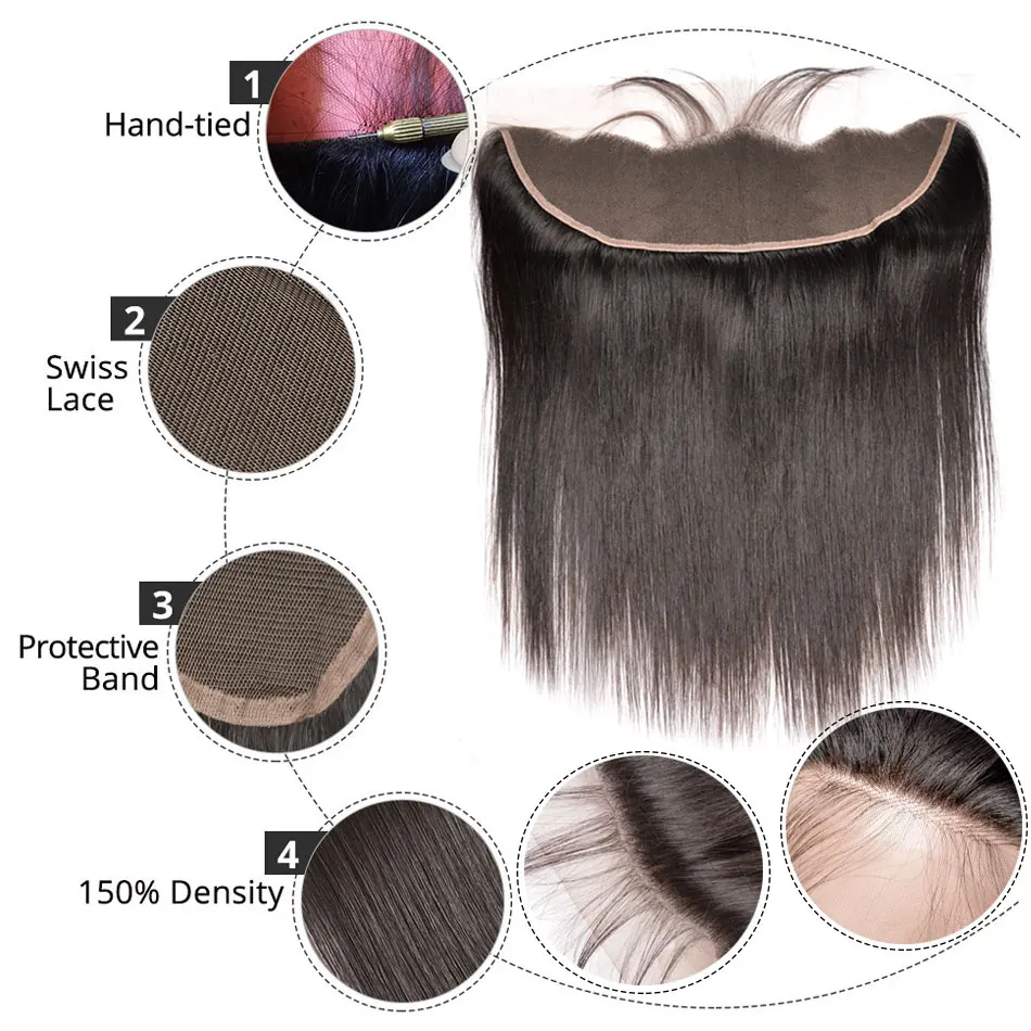 Бразильские прямые волосы 3 пучка с фронтальным закрытием Солнечный свет человеческих волос переплетения пучки с 13x4 синтетический фронтальный Реми человеческих волос