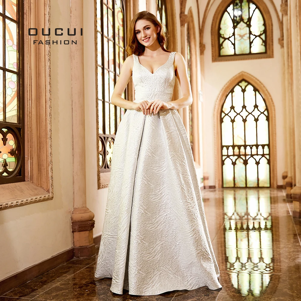 

Arabic Formal Evening Dresses Long 2019 Robe Soiree Sexy V-Neck Backless Satin Long A Line Gown Prom Dress OL103105