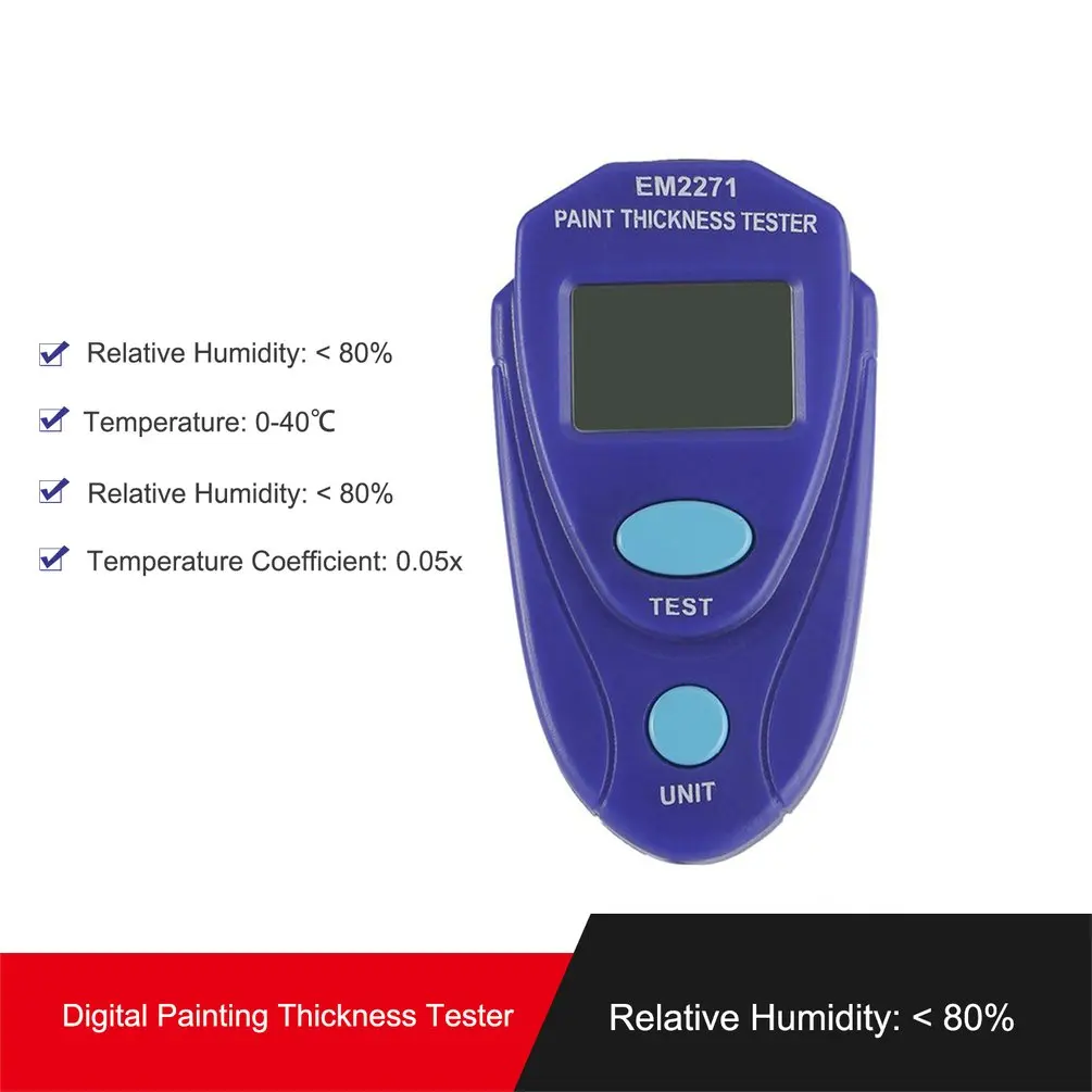 

EM2271 Mini Coating Digital Painting Thickness Tester Meter Mini LCD Automotive Data Hold Car Coating Thickness Gauge