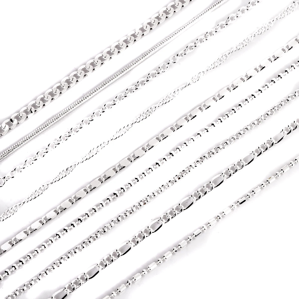 Shellhard Fashion Making Jewelry Vintage Silver Plated Water Wave Chain Figaro Flat Bead Chain Necklace Femme Bijoux 16-30inch