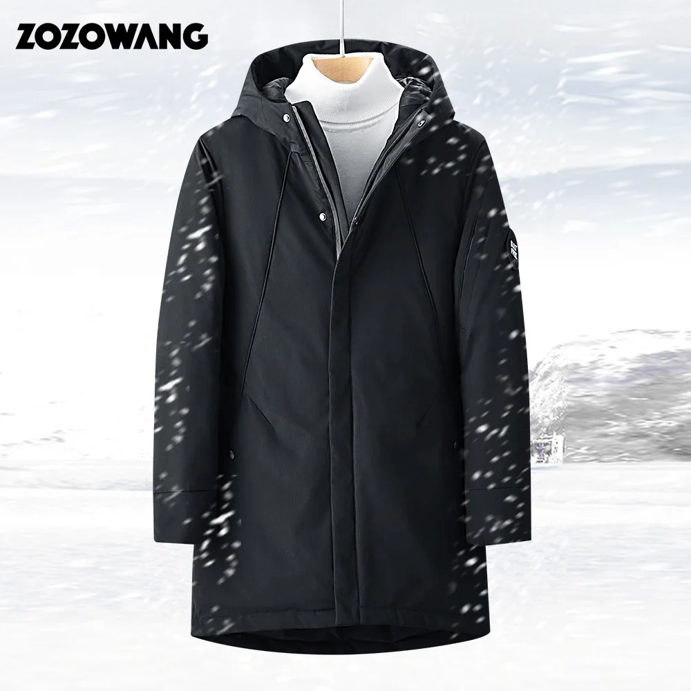 

ZOZOWANG 2019 Men's Winter Jacket Long Down Coats Men White Duck Down jacket Male thick Warm Parka hooded Long Coat black 3XL