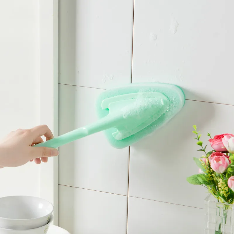 1PCS Creative Home Cleaning Brush Kitchen Cleaning Sponge Brush Bathtub Triangle Sponge Brush Replaceable with 3 Brush Head