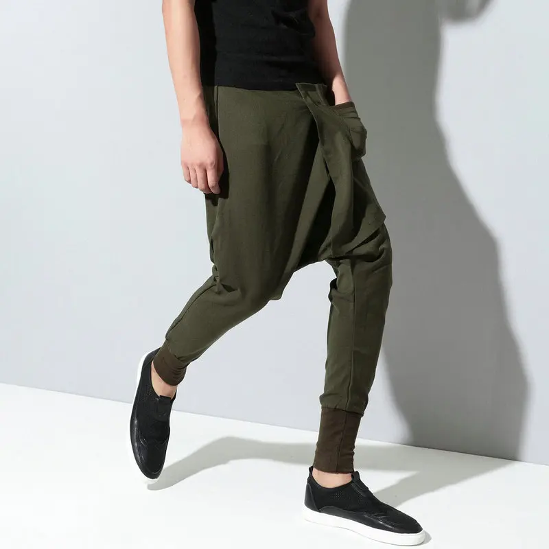 Штаны-шаровары в стиле хип-хоп мужские однотонные уличные Мужские штаны для бега повседневные тонкие брюки с перекрестными ремешками удобные спортивные штаны черные Модные Зеленые