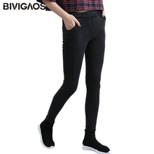 BIVIGAOS Women s Slanting Pocket Washed Jeans Leggings Pencil Pants Elastic Denim Leggings Skinny Jeans Jeggings