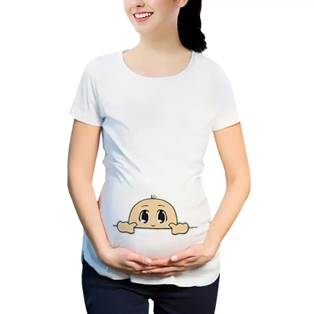 

breastfeeding clothes cotton Pregnant mother short-sleeved round neck cartoon cute print T-shirt top ropa premama embarazadas A1