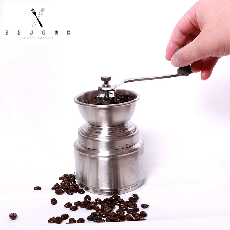 XEJONR دليل القهوة المطاحن ل حبة البن الفولاذ المقاوم للصدأ سيلبر مقبض الكلاسيكية خمر Coffeeware البسيطة الأزيز مطحنة طاحونة