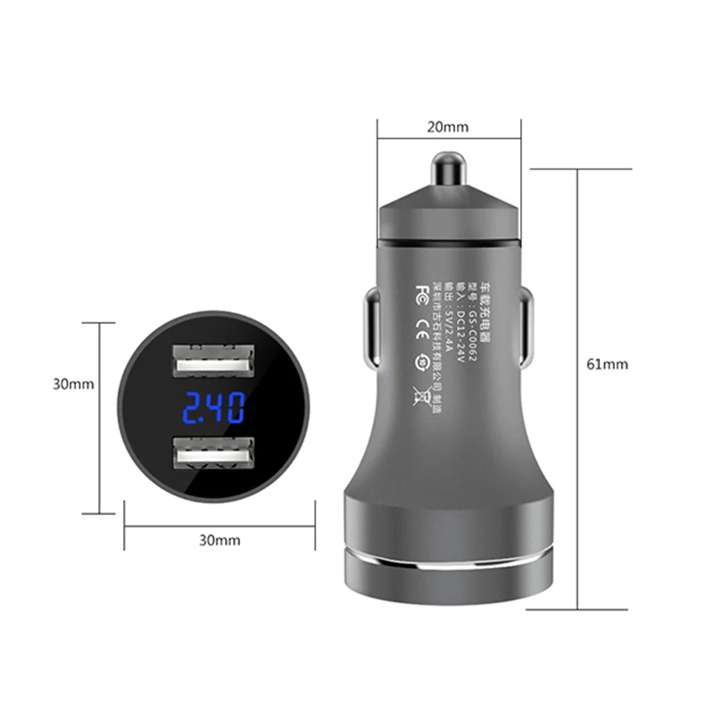Автомобильное зарядное устройство В 5 в 2.4A со светодио дный ным дисплеем Универсальный двойной Usb телефон автомобильное зарядное устройство для Xiaomi mi8 для iPhone X 8 xs зарядное устройство Usb для планшета