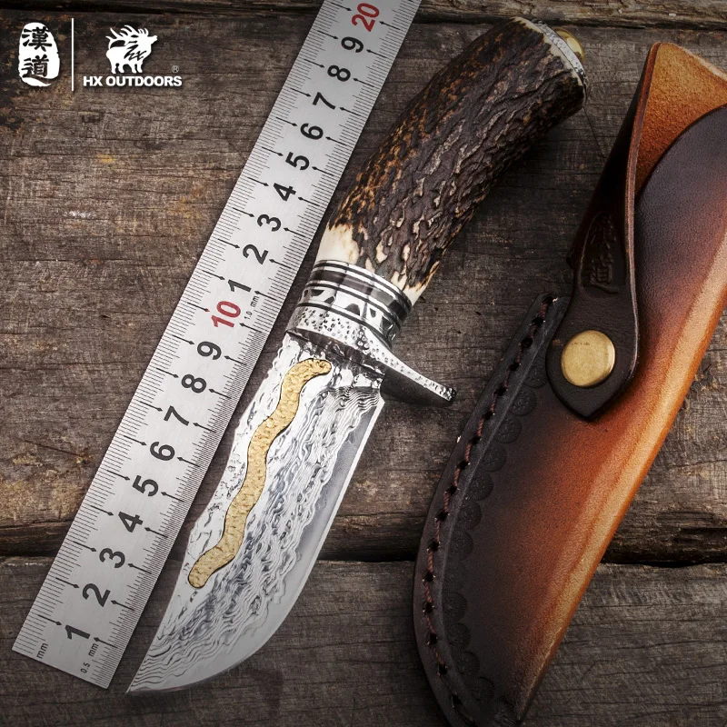 

HX Damascus Collection knife Hunting Camping Survival knife Outdoor tool Pocket knife with Wooden box Free shipping
