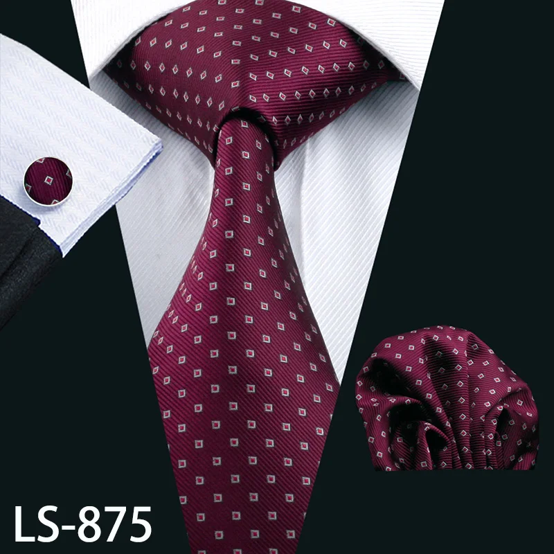 LS-704, мужской галстук, шелк, красный, в клетку, жаккардовый, тканый, свадебный галстук, Barry.Wang, Hanky, запонки, набор, галстук для мужчин, деловые, вечерние - Цвет: LS-875