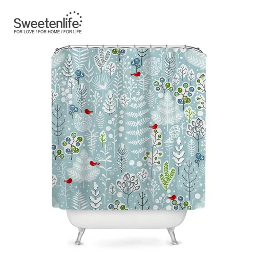 Sweetenlife 150x180 см занавеска для душа маленькие цветы узор занавеска для ванной полиэстер водонепроницаемая занавеска Прямая - Цвет: SL0062