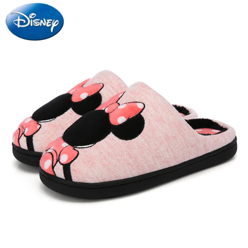 Disney/зимние милые розовые домашние хлопковые тапочки с Микки Маусом для мальчиков и девочек; домашняя обувь для спальни на плоской подошве; удобная теплая обувь - Цвет: Pink