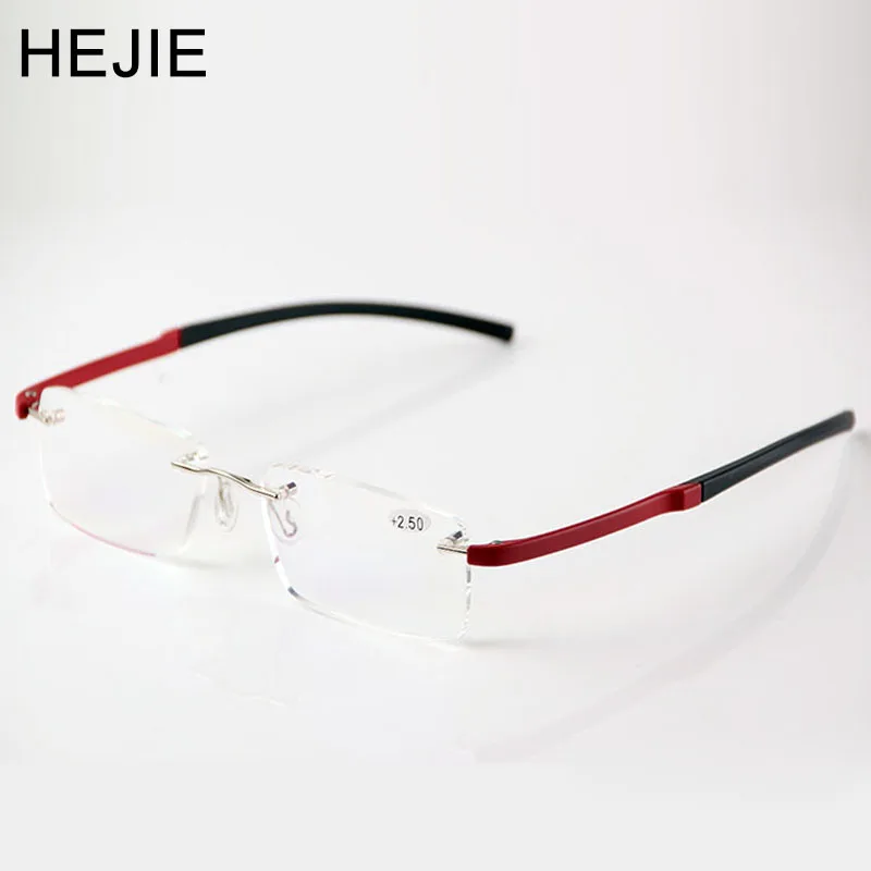 HEJIE Fashion Men Women Rimless Anti Blue Rays Reading Glasses High