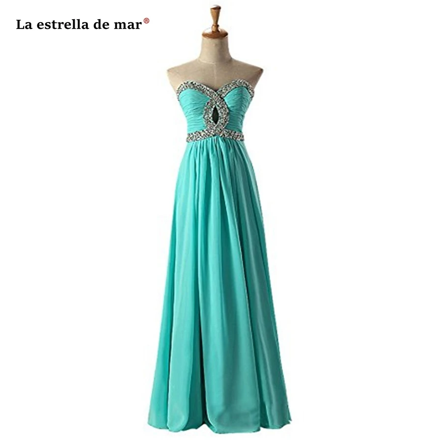 La estrella de mar vestido madrinha Горячая шифон Кристалл с плеча спинки трапециевидной формы бирюзовый салатовый платье подружки невесты