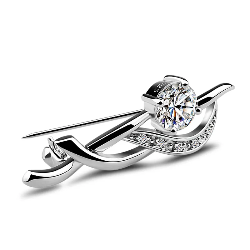 

Fashion Brand 925 Sterling Silver Flower Brooch Elegant Woman Silver Jewelry Zircon Chest Needle Lady Clothing Accessories Gift