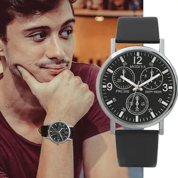 

Men's Watches Three Eye Watches Quartz Watch Blue Glass Belt Watch Men Black Digital dial Beobachten Business Male Clock New B40