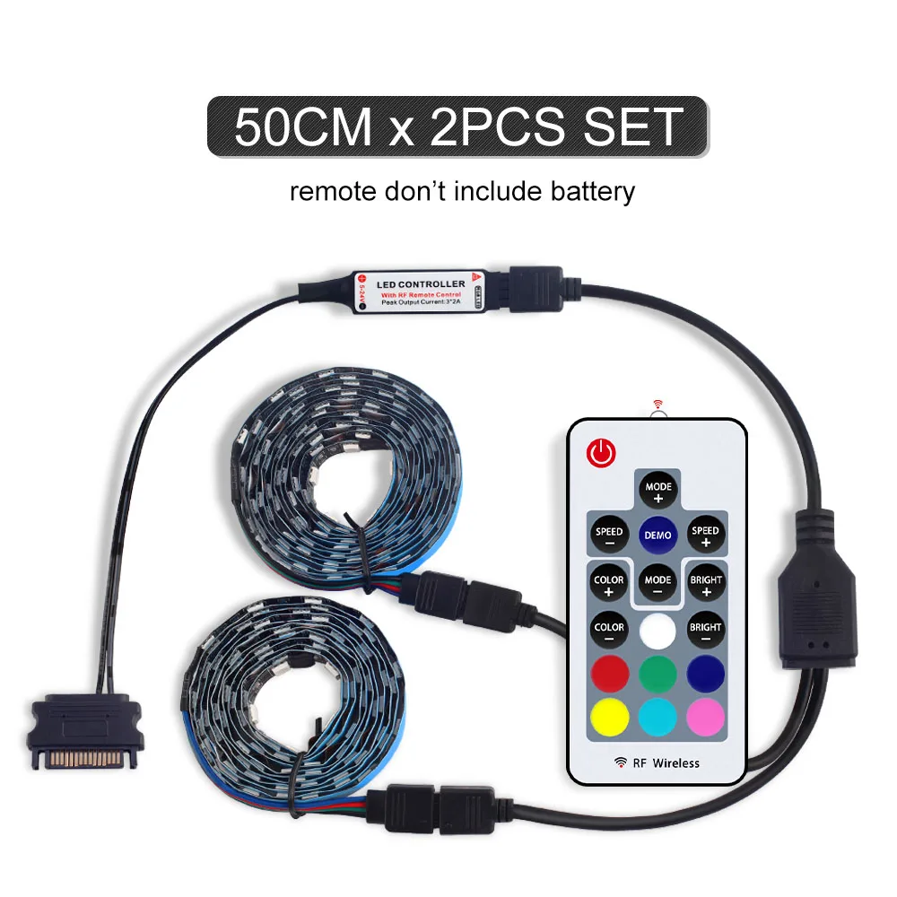 SMD 5050 DC12V RGB Светодиодная лента гибкий светильник 60 Светодиодный s/m комплект из 2 предметов для ПК чехол для компьютера с интерфейсом SATA+ кабель от 1 до 2 - Испускаемый цвет: 50cm x 2pcs set