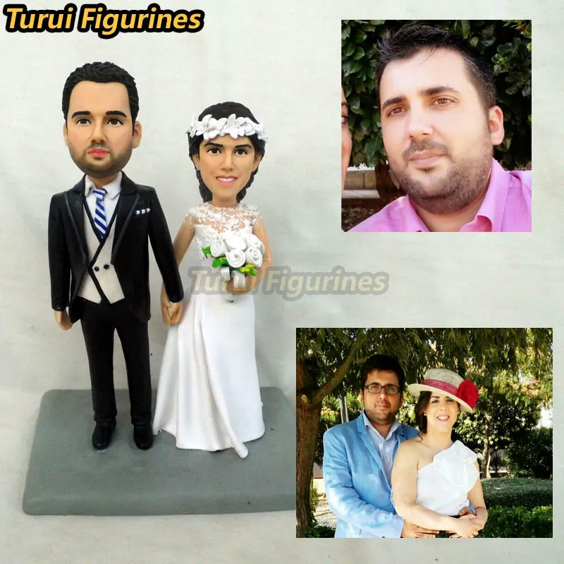 

Custom Handmade Wedding Cake Topper african american video gamer with child customize figurine bobblehead by Turui Figurines