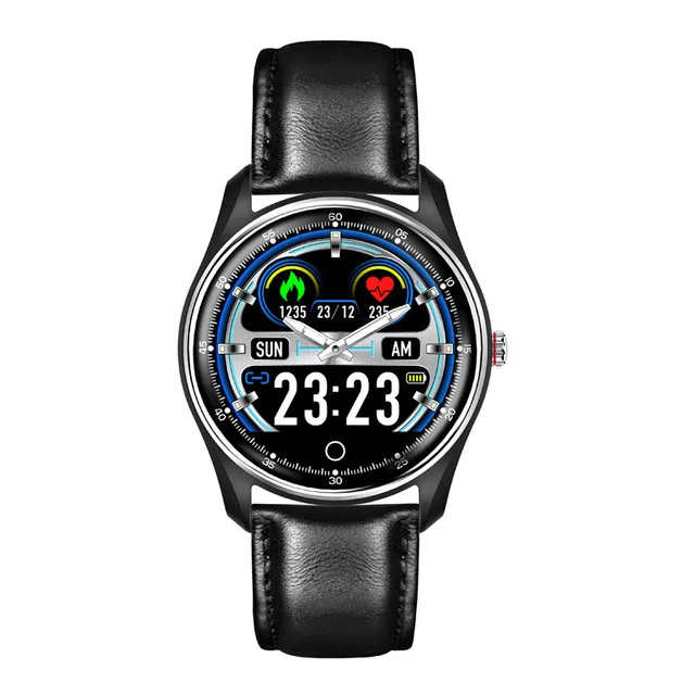 ЭКГ PPG Смарт часы для мужчин IP68 водонепроницаемый цветной экран пульсометр давление монитор вызова напиток напоминание браслет для мужчин - Цвет: Leather Black