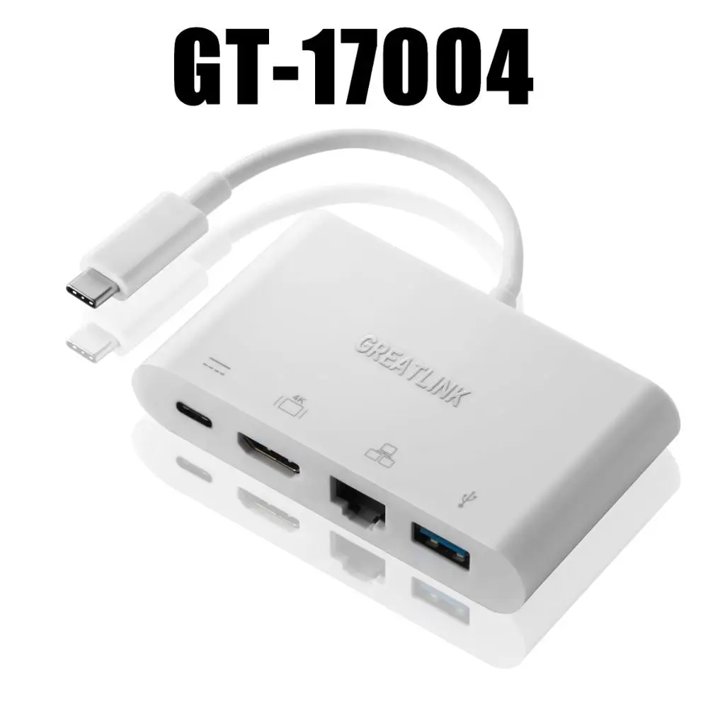 Usb type C AUX удлинитель HDMI 4K адаптер RJ45 разъем USB-C USB 3,0 разветвитель RJ 45 HDMI 1,4 Thunderbolt 3 концентратор док-станция - Цвет: E0102  (GT-17004)