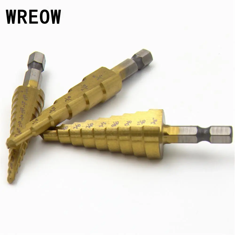 3pcs/set HSS Titanium Step Cone Metal Drill Bits Large Steel Kits Hole Cutter 3/16 1/2" 1/8 1/2