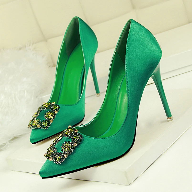 

FIDANEI 2019 New Women Black 8CM High Heels Lady Scarpins Green Satin Pumps Female Wedding Red Pink Silk Sexy Pumps Shoes