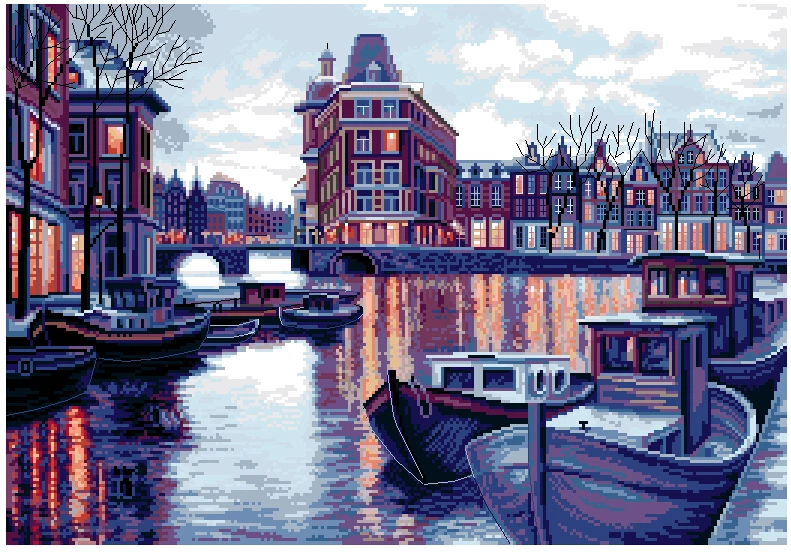 

Top Quality Counted Lovely Beautiful Counting Cross Stitch Kit Channel in the Twilight Boat Port Evening Sunset Night